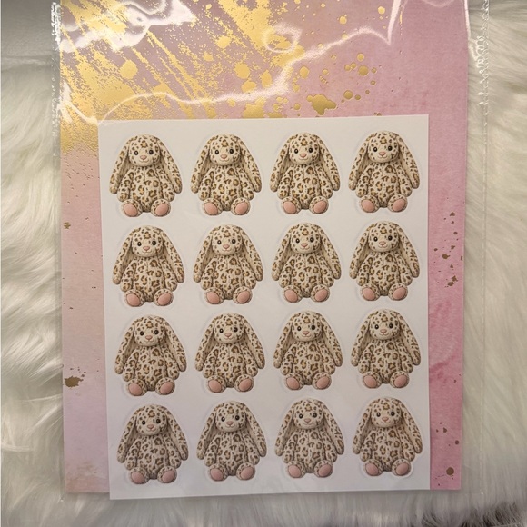 Plushie-Inspired Leopard Bunny Sticker Sheet | 16 Count 🐆🐰 - Picture 3 of 3
